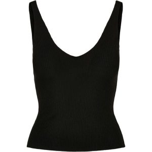 Damski tank top Urban Classics Rib. Czarne topy Urban Classics, bez wzorów, eleganckie, bez kołnierzyka, bez ramiączek. Za 133,00 zł.