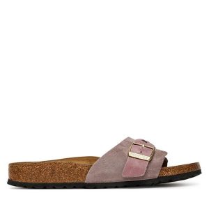 Klapki Birkenstock. Czerwone klapki Birkenstock, bez wzorów, bez obcasa. Za 469,99 zł.