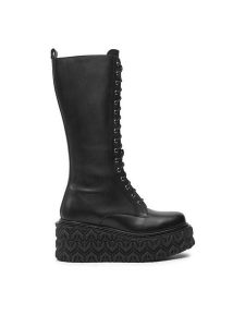 Patrizia Pepe Kozaki 8Y0103/L078-K103 Czarny. Czarne kozaki Patrizia Pepe, bez wzorów, ze skóry, bez obcasa, na koturnie, bez zapięcia. Za 699,00 zł.