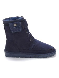 ISLAND BOOT Botki zimowe "Imaan" w kolorze granatowym rozmiar: 38. Niebieskie botki Island Boot, na zimę, z aplikacjami, z materiału, z okrągłym noskiem, bez obcasa, bez zapięcia. Za 153,71 zł.