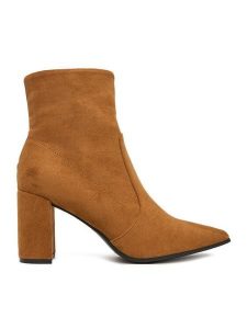 JENNY Botki CEO-R25AW2401 Brązowy. Brązowe botki Jenny, bez wzorów, z materiału, bez obcasa, na słupku, bez zapięcia. Za 159,99 zł.