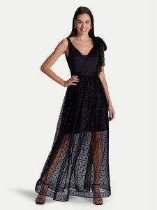 Swing Sukienka wieczorowa 5AI04600 Czarny Regular Fit. Czarne sukienki Swing, bez wzorów, z syntetyku, wizytowe, bez kołnierzyka, bez ramiączek. Za 539,99 zł.