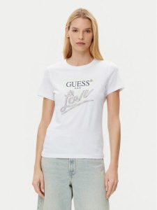 Guess T-Shirt W5GI05 I3Z14 Biały Regular Fit. Białe t-shirty Guess, s, z aplikacjami, z bawełny, bez kołnierzyka, bez ramiączek. Za 129,99 zł.