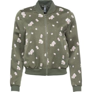Satynowa kurtka bomberka bonprix oliwkowy w kwiaty. Kurtki marki bonprix. Za 119,99 zł.