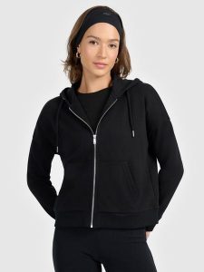 4F Bluza dresowa rozpinana z kapturem damska - czarna XXL. Czarne bluzy 4f, xxl, bez wzorów, z bawełny, z kapturem. Za 169,99 zł.