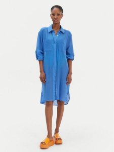 Seafolly Koszula Crinkle 55536-CU Niebieski Relaxed Fit. Niebieskie koszule Seafolly, m, bez wzorów, z bawełny, bez kołnierzyka, bez ramiączek. Za 429,99 zł.