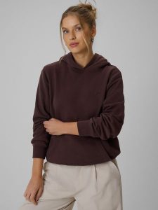 4F Bluza dresowa relaxed z kapturem damska - brązowa S. Brązowe bluzy 4f, l, bez wzorów, z bawełny, z kapturem. Za 149,99 zł.