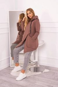 Bluza ocieplana z asymetrycznym suwakiem mocca. Bluzy KESI, l, bez wzorów, z bawełny, bez kaptura. Za 238,37 zł.