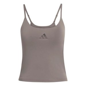 Damski tank top adidas Optime. Brązowe topy ADIDAS, l, bez wzorów, z materiału, sportowe, bez kołnierzyka, bez ramiączek. Za 162,00 zł.