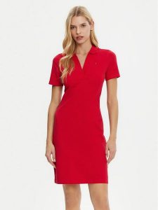 Tommy Hilfiger Sukienka codzienna WW0WW42567 Czerwony Slim Fit. Czerwone kombinezony TOMMY HILFIGER, na co dzień, s, bez wzorów, z bawełny, bez kołnierzyka, bez ramiączek, proste. Za 349,99 zł.