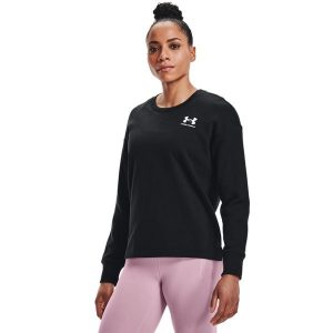 Bluza damska Under Armour Rival Fleece Oversize Crew. Czarne bluzy Under Armour, bez wzorów, bez kaptura. W wyprzedaży za 214,40 zł.