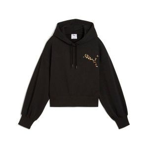 Damska bluza z kapturem crop Puma Leo Luxe Relaxed. Czarne bluzy Puma, bez wzorów, z kapturem. W wyprzedaży za 231,30 zł.
