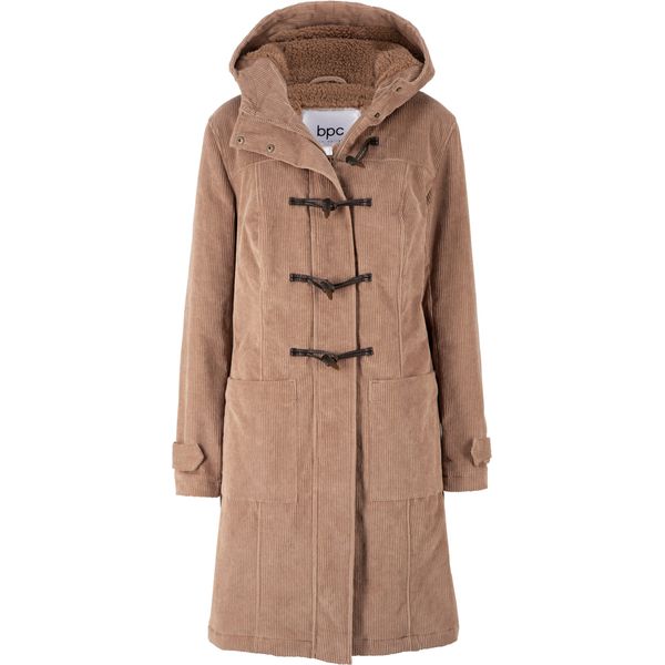 Płaszcz budrysówka sztruksowy, ocieplany. Niebieskie płaszcze bonprix, bez wzorów, ze sztruksu, z kapturem. Za 349,99 zł.