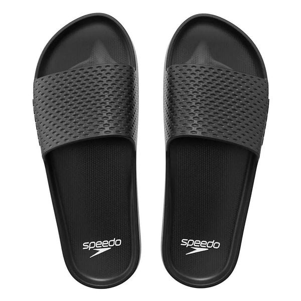 Klapki damskie Speedo F. Czarne klapki Speedo, bez wzorów, bez obcasa, na płaskiej podeszwie. Za 63,99 zł.