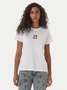 Guess Jeans T-Shirt W6GI45 K8HM0 Biały Regular Fit. Białe t-shirty Guess Jeans, s, z aplikacjami, z bawełny, bez kołnierzyka, bez ramiączek. Za 159,99 zł.