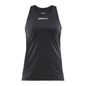Tank top Craft rush singlet. Czarne topy Craft, bez wzorów, z poliesteru, sportowe, bez kołnierzyka, bez ramiączek. Za 173,00 zł.