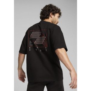 Koszulka unisex z grafiką PUMA x HYROX PUMA Black. Czarne bluzki Puma, m, bez wzorów, sportowe, bez kołnierzyka, bez ramiączek. W wyprzedaży za 154,00 zł.
