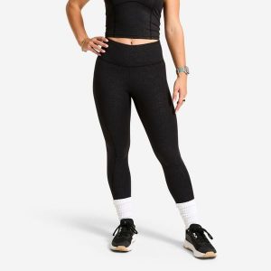 Legginsy sportowe damskie Domyos Shape wysoki stan. Szare legginsy DOMYOS, bez wzorów, z lycry, z podwyższonym stanem, długie. Za 99,99 zł.