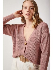 Happiness Istanbul Kardigan w kolorze jasnoróżowym rozmiar: S/M. Różowe kardigany Happiness Istanbul, m, bez wzorów, ze splotem, bez ramiączek. Za 70,08 zł.