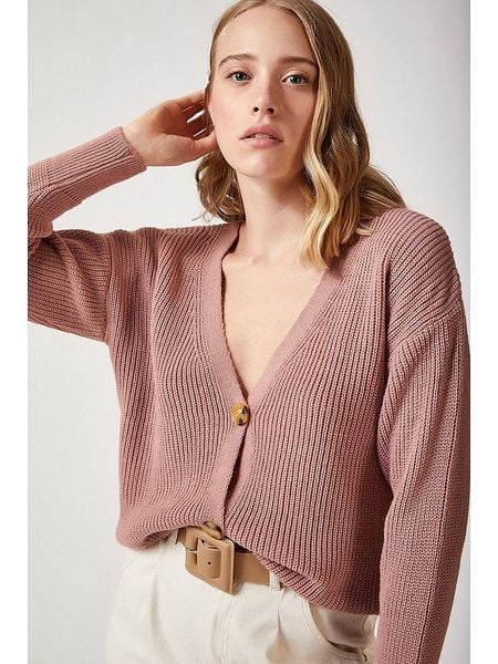 Happiness Istanbul Kardigan w kolorze jasnoróżowym rozmiar: S/M. Różowe kardigany Happiness Istanbul, m, bez wzorów, ze splotem, bez ramiączek. Za 65,85 zł.
