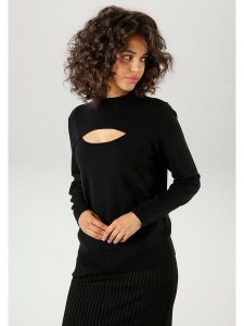 Aniston Sweter w kolorze czarnym rozmiar: 44. Czarne swetry oversize Aniston, bez wzorów, ze splotem, bez ramiączek. Za 43,78 zł.