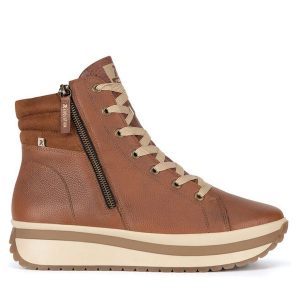 Trzewiki Rieker Revolution Lifestyle. Brązowe botki Rieker Revolution Lifestyle, bez wzorów, bez obcasa, na koturnie, bez zapięcia. Za 399,00 zł.