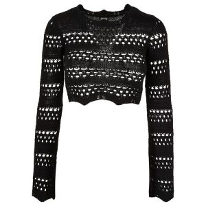 Damski szydełkowy sweter crop Urban Classics. Czarne swetry klasyczne Urban Classics, na zimę, bez kołnierzyka. Za 206,00 zł.