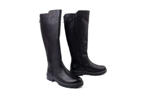 RIEKER REMONTE D0B72-01 black, kozaki damskie. Czarne kozaki Rieker Remonte, bez wzorów, ze skóry, bez obcasa, na obcasie, bez zapięcia. Za 619,90 zł.