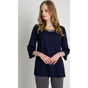 Granatowa elegancka bluzka z rękawem 3/4 BIALCON. Bluzki marki BIALCON. W wyprzedaży za 174,00 zł.