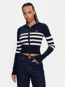 Tommy Jeans Sweter DW0DW18524 Granatowy Slim Fit. Niebieskie swetry klasyczne Tommy Jeans, s, z jeansu, bez kołnierzyka. Za 319,99 zł.