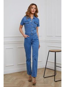 Joséfine Kombinezon dżinsowy "Harper" w kolorze niebieskim rozmiar: L. Niebieskie kombinezony Joséfine, l, bez wzorów, bez kołnierzyka, bez ramiączek. Za 152,99 zł.