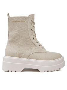 Tommy Hilfiger Trapery Feminine Essential Canvas FW0FW07357 Beżowy. Brązowe buty zimowe TOMMY HILFIGER, z materiału, bez obcasa, bez zapięcia. Za 449,99 zł.
