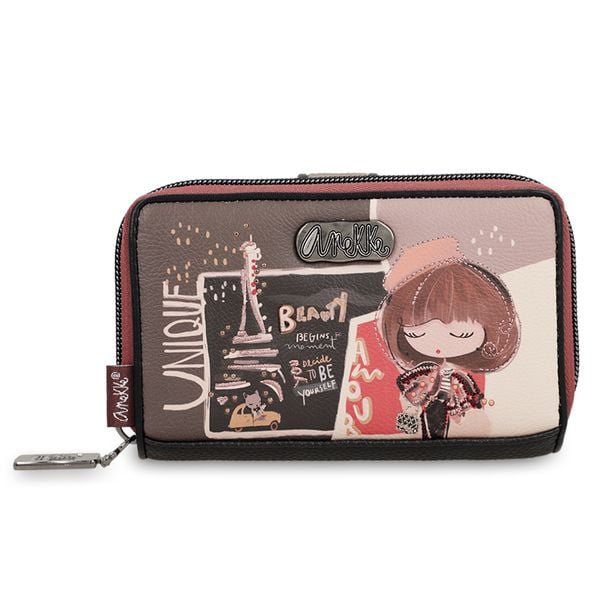 Brązowy Modny Damski Portfel Anekke Mademoiselle. Brązowe portfele Anekke, bez wzorów, z materiału, bez dodatków. Za 199,00 zł.