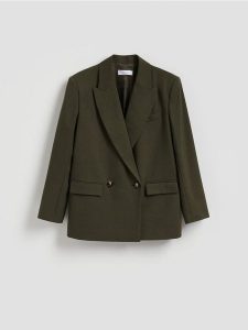 Dwurzędowa marynarka - ciemnozielony. Zielone marynarki i żakiety Reserved, l, bez wzorów, z tkaniny. Za 249,99 zł.