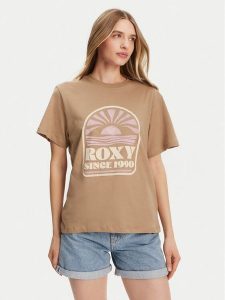 Roxy T-Shirt ERJZT05912 Brązowy Regular Fit. Brązowe t-shirty Roxy, l, bez wzorów, z bawełny, bez kołnierzyka, bez ramiączek. Za 89,99 zł.