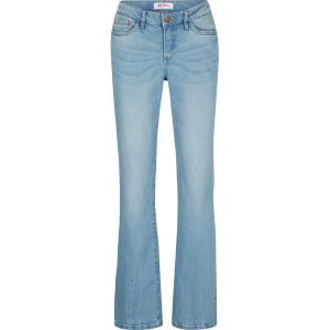 Dżinsy ze stretchem BOOTCUT, mid waist. Niebieskie jeansy bonprix, bez wzorów, z jeansu. Za 129,99 zł.