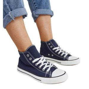 Granatowe wysokie trampki Eliska niebieskie. Niebieskie trampki bez wzorów, bez zapięcia. Za 74,48 zł.