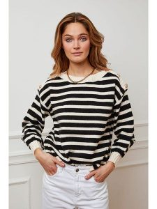 Plume Sweter "Jalove" w kolorze kremowo-czarnym rozmiar: S. Czarne swetry oversize Plume, s, bez wzorów, bez ramiączek. Za 127,05 zł.