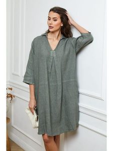 Fleur de Lin Lniana sukienka w kolorze khaki rozmiar: XL. Brązowe sukienki Fleur de Lin, na co dzień, xl, bez wzorów, ze lnu, bez kołnierzyka, bez ramiączek, midi, proste. Za 140,86 zł.