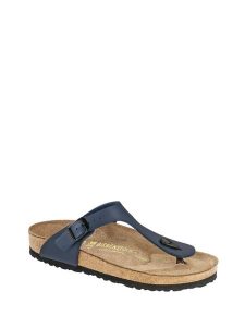 Birkenstock Skórzane japonki "Gizeh" w kolorze granatowym rozmiar: 37. Niebieskie klapki Birkenstock, bez wzorów, z otwartym noskiem, bez obcasa. Za 315,50 zł.