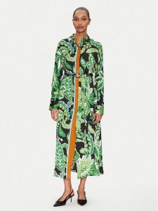 LOLA CASADEMUNT Sukienka koszulowa MS2516019 Zielony Regular Fit. Zielone sukienki LOLA CASADEMUNT, s, bez wzorów, z syntetyku, bez kołnierzyka, bez ramiączek, koszulowe. Za 579,99 zł.