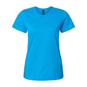 Damska Koszulka Softstyle O Średniej Grubości. Niebieskie bluzki GILDAN, xl, bez wzorów, sportowe, bez kołnierzyka, bez ramiączek. Za 44,99 zł.