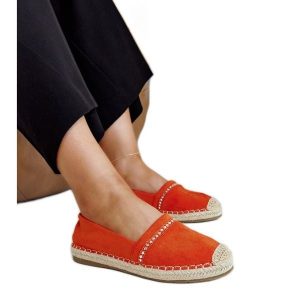 Pomarańczowe espadryle z cyrkoniami Abia. Brązowe espadryle bez wzorów, z gumy, bez obcasa. Za 74,48 zł.