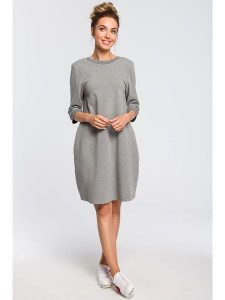 Made of emotion Sukienka w kolorze szarym rozmiar: M. Szare sukienki Made Of Emotion, m, bez wzorów, bez kołnierzyka, bez ramiączek, midi, bombki. Za 127,99 zł.