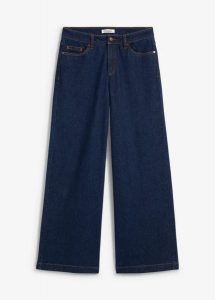 Jeansy wide leg, średni stan, pełna długość. Niebieskie jeansy bonprix, bez wzorów, z jeansu. Za 124,99 zł.