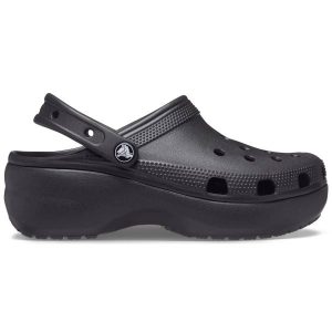 Klapki damskie Crocs CLASSIC PLATFORM CLOG. Czarne klapki Crocs, bez wzorów, bez obcasa. W wyprzedaży za 229,00 zł.