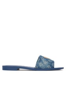 Guess Klapki FLJELS DEN03 Niebieski. Niebieskie klapki Guess, z aplikacjami, z materiału, bez obcasa. Za 162,99 zł.