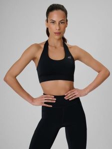 4F Biustonosz treningowy z niskim wsparciem damski - czarny XL. Czarne biustonosze 4f, bez wzorów, z gumy. Za 99,99 zł.