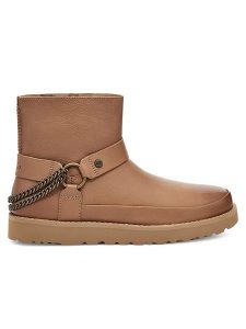 UGG Skórzane botki "Classic Mini Deconstructed" w kolorze jasnobrązowym rozmiar: 37. Brązowe botki Ugg, bez wzorów, z okrągłym noskiem, bez obcasa, bez zapięcia. Za 273,45 zł.