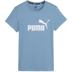 T-shirt Damski Logo ESS. Niebieskie t-shirty Puma, s, bez wzorów, bez kołnierzyka, bez ramiączek. Za 128,99 zł.